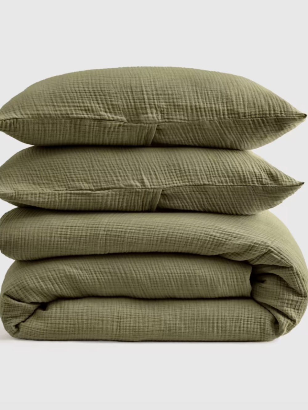 Organic Cotton Airy Gauze Duvet Cover set with shams Full/Queen Olive Green